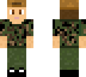 camo tee and brown hat