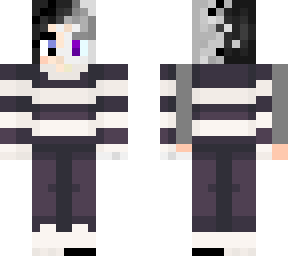 half female half species with purple eyes with stripy outfit