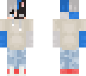 white and blue half bunny mask