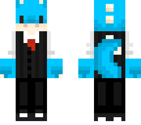 blue dino in a suit