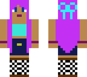 cute purple hair summer chick with crop top and shorts
