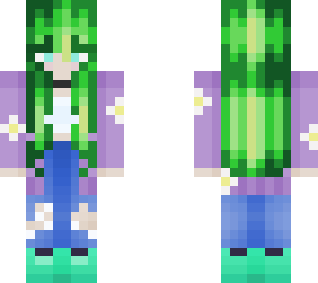 .-~green hair purple flower jacket~-.