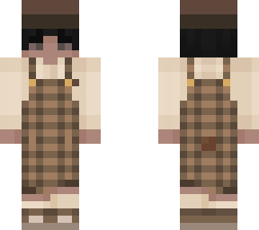 brown overal boy black hair bucket hat
