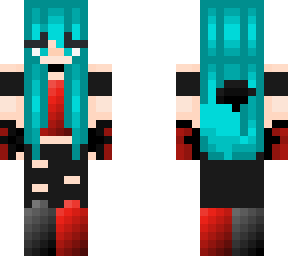 girl with teal/aqua hair red outfit