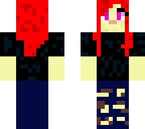 girl with red hair, black shirt, and ripped jeans