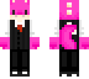 pink dino in a suit