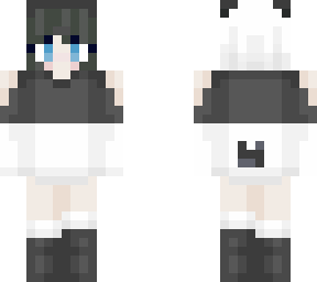 panda cute girl with black hair, hat, sweatshirt, and fluff.