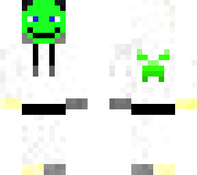 cyborg with white hoodie + green creeper design on the back of hoodie