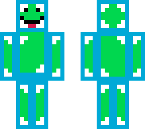 silly grean white and blue man