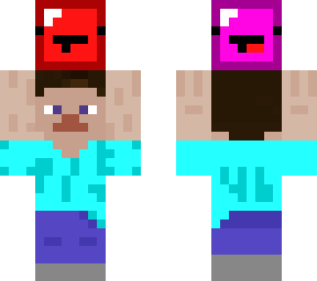 steve holding a rainbow skeppy block