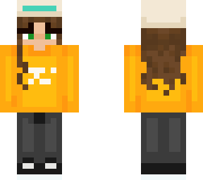 orange sweater teal bucket hat