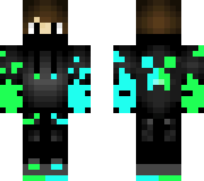 blue and green boy with headphones and creeper face