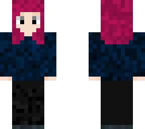 girl red hair dark black blue shirt pants