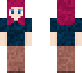 girl red hair dark blue shirt
