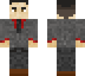 grey and red suit
