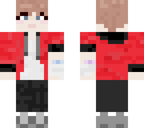 minecraft boy short hair grey/blue eyes blonde red hoodie anime