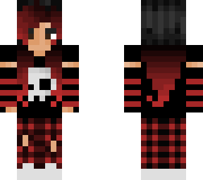 black and red hair skull girl with striped gloves