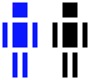 blue, white, black mix