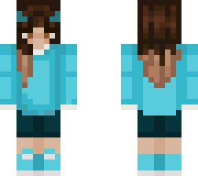 blue crewneck girl with horns