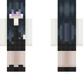 blue/black haired girl with overall dress