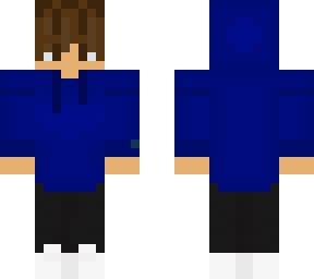 brown hair blue hoodie