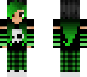 black and green hair skull girl with striped gloves