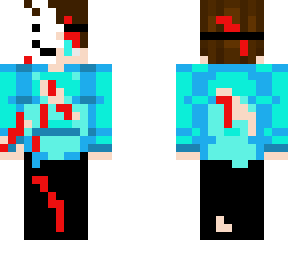 bundles with broken mask and cyan hoodie and blood on it