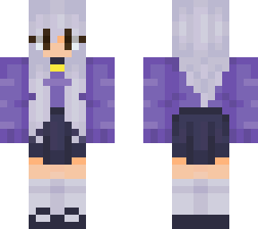 purple girl outfit, with purple hair, purple clothes and brown eyes
