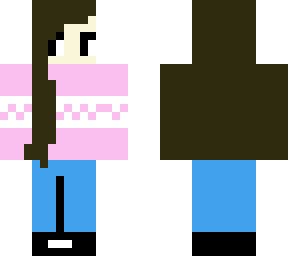 pink sweater with brown hair