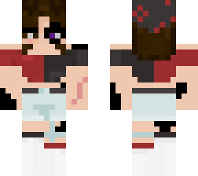 red and black crop top and blue shorts