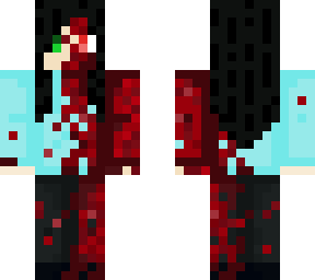 black hair blue hoodie and lilac headphones/mixed with nether