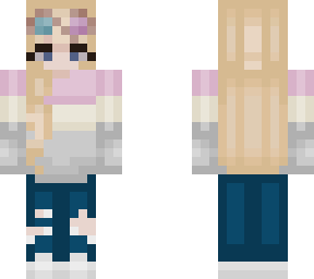pink jumper with blue jeans