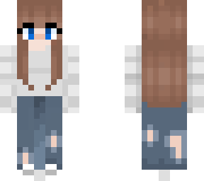 girl skin with a white shirt and cute ripped jeans.