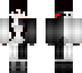 monokuma hood -girl- minimum shading.. black hair and salmon + black eyes