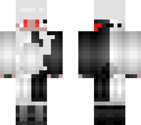 monokuma hood -girl- silver hair, red eyes and bangs