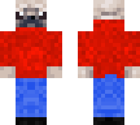 pug (red hoodie, and jeans)