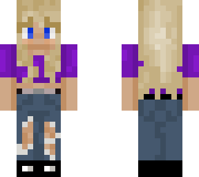 blonde girl purple shirt