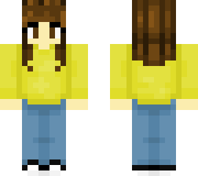 brown haired girl with yellow sweater