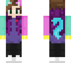colour block cat with headphones and purple hair