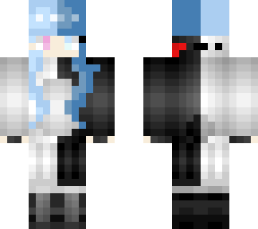 monokuma hood -girl- (me!) light blue hair + dark blue hair pink and cyan eyes