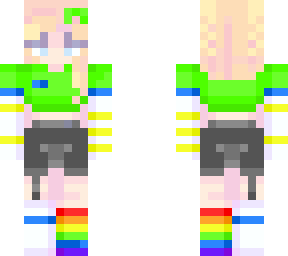 rainbow sock, green top girl