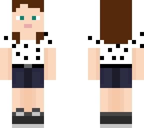 girl brown hair polka dot shirt