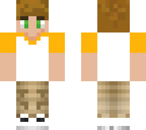 tommyinnit but with brown hair green eyes and an orange tshirt :d