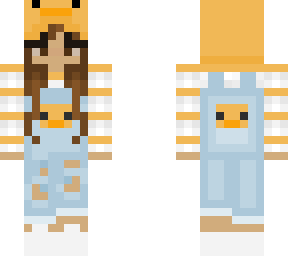 brunette girl with ducky overalls! <3
