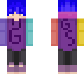 karl with blue hair and with a g on the front and g and s on the back
