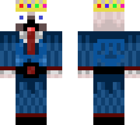 pug in a blue suit with crown