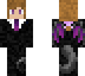black and purple suite hazel hair in a ponytail with purple eyes