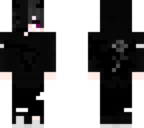 black/white demon but hood and purple eye