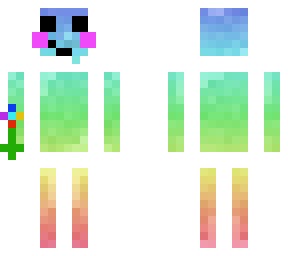 boy rainbow slime with white trim about to give a flower to its girlfriend