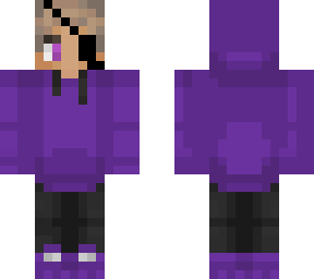 purpled skin with a hood over his head and an eye bandage